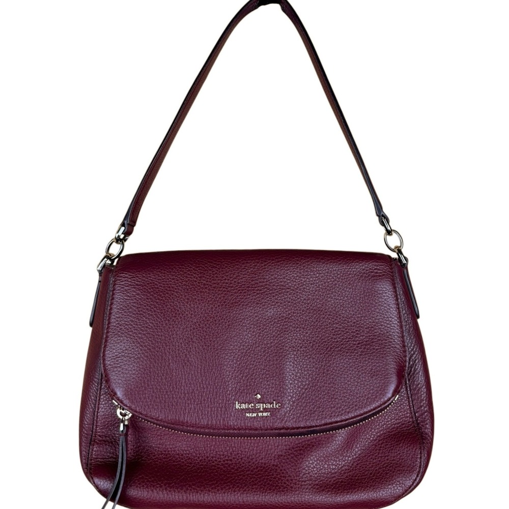 Kate Spade Pebbled Leather Shoulder Bag Burgundy Gold Purse Fall Classic